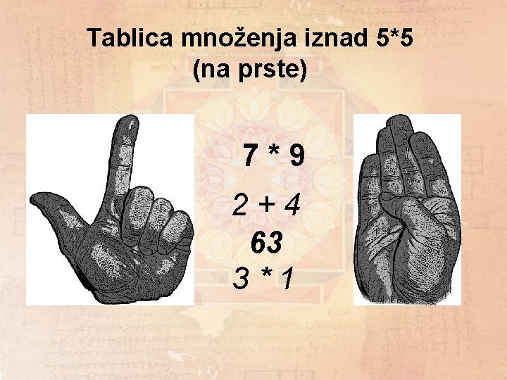 Tablica množenja iznad 5*5 (na prste) 7*9 2+4 63 3*1 