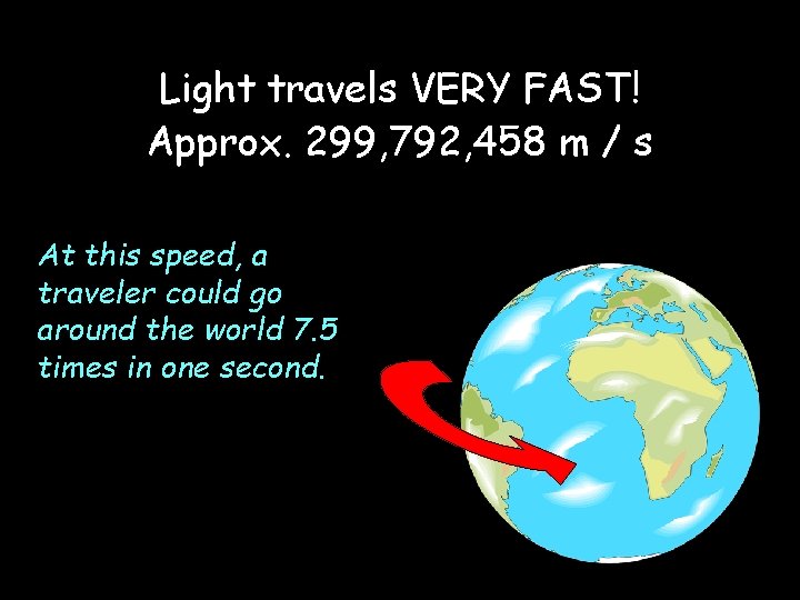 Light travels VERY FAST! Approx. 299, 792, 458 m / s At this speed,