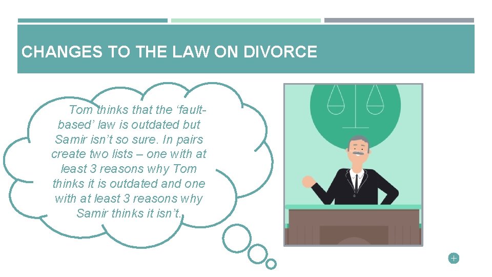 CHANGES TO THE LAW ON DIVORCE Tom thinks that the ‘faultbased’ law is outdated