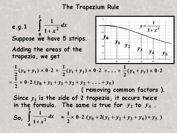 The Trapezium Rule e. g. 1 Suppose we have 5 strips. Adding the areas