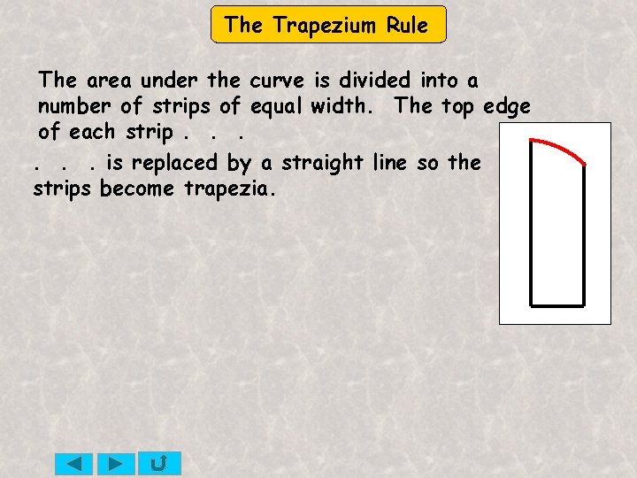 The Trapezium Rule The area under the curve is divided into a number of