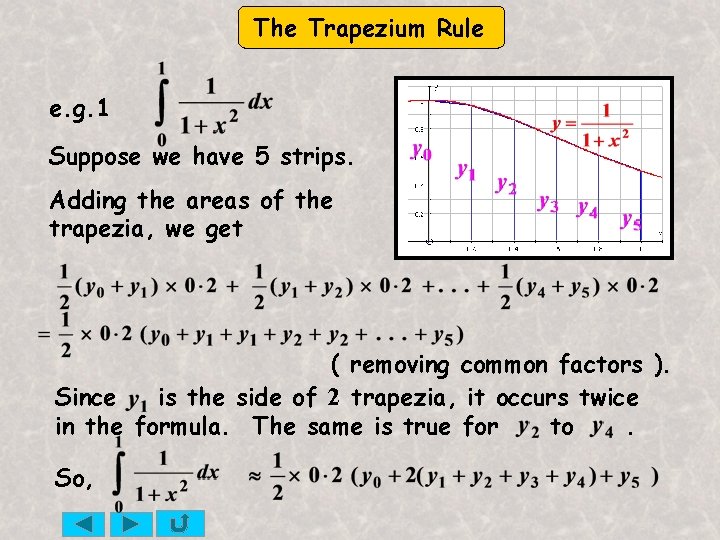 The Trapezium Rule e. g. 1 Suppose we have 5 strips. Adding the areas