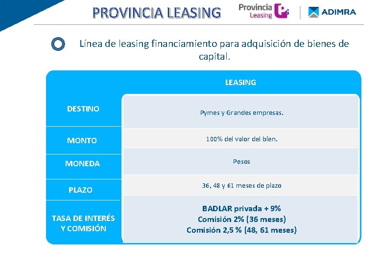 PROVINCIA LEASING FINANCIAMIENTO PROVINCIA DE BUENOS AIRES Línea de leasing financiamiento para adquisición de