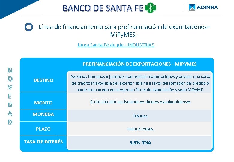 BANCO DE SANTA FE BANCO PROVINCIA - Re. Py. ME FINANCIAMIENTO DE BUENOS AIRES
