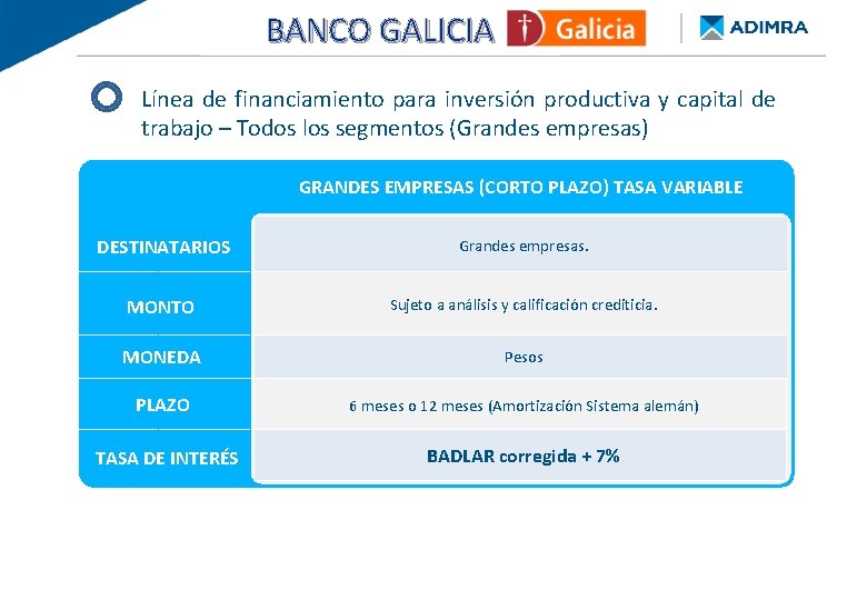 BANCO GALICIA BANCO PROVINCIA - Re. Py. ME FINANCIAMIENTO DE BUENOS AIRES Línea de