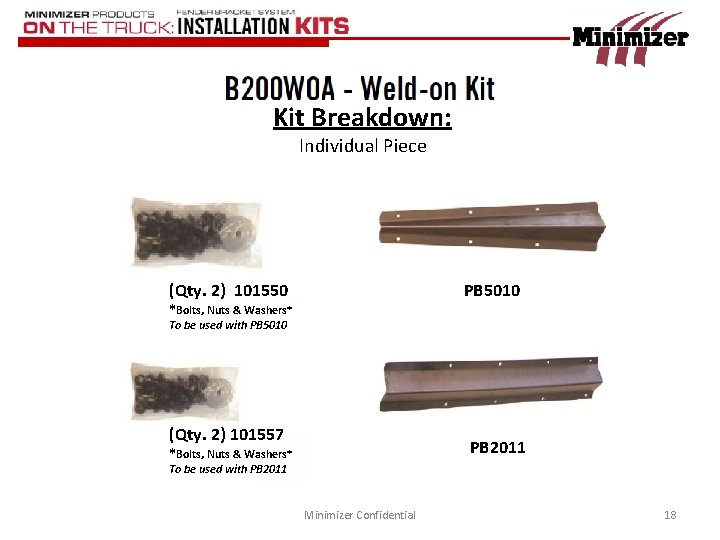 Kit Breakdown: Individual Piece (Qty. 2) 101550 PB 5010 *Bolts, Nuts & Washers* To