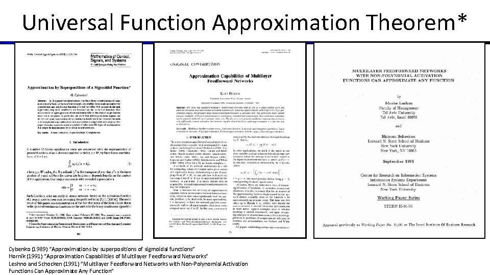 Universal Function Approximation Theorem* Cybenko (1989) “Approximations by superpositions of sigmoidal functions” Hornik (1991)