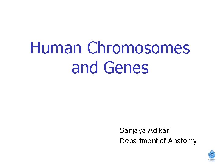 Human Chromosomes and Genes Sanjaya Adikari Department of Anatomy 