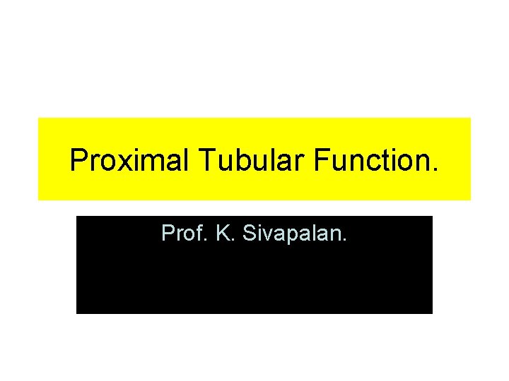 Proximal Tubular Function. Prof. K. Sivapalan. 