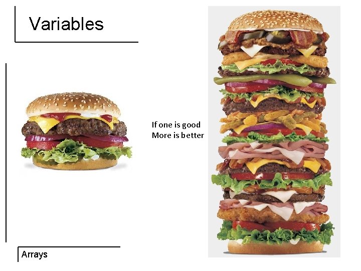 Variables If one is good More is better Arrays 