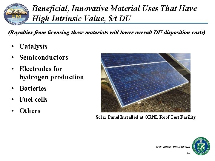 Beneficial, Innovative Material Uses That Have High Intrinsic Value, $/t DU (Royalties from licensing Beneficial, Innovative Material Uses That Have High Intrinsic Value, $/t DU (Royalties from licensing