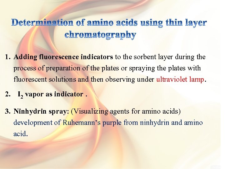 1. Adding fluorescence indicators to the sorbent layer during the process of preparation of
