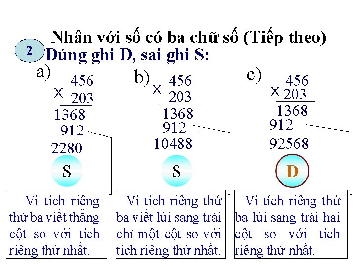 2 Nhân với số có ba chữ số (Tiếp theo) Đúng ghi Đ, sai