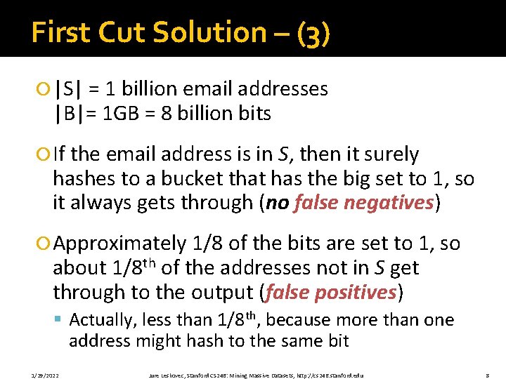 First Cut Solution – (3) |S| = 1 billion email addresses |B|= 1 GB