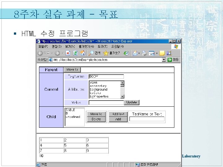 8주차 실습 과제 - 목표 § HTML 수정 프로그램 Artificial Intelligence Laboratory 