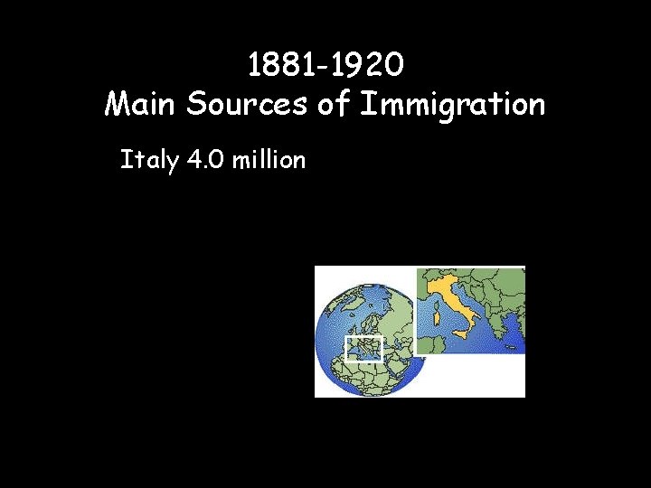 1881 -1920 Main Sources of Immigration Italy 4. 0 million 