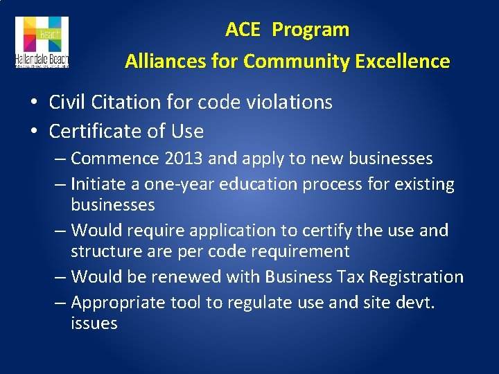 ACE Program Alliances for Community Excellence Certificate of