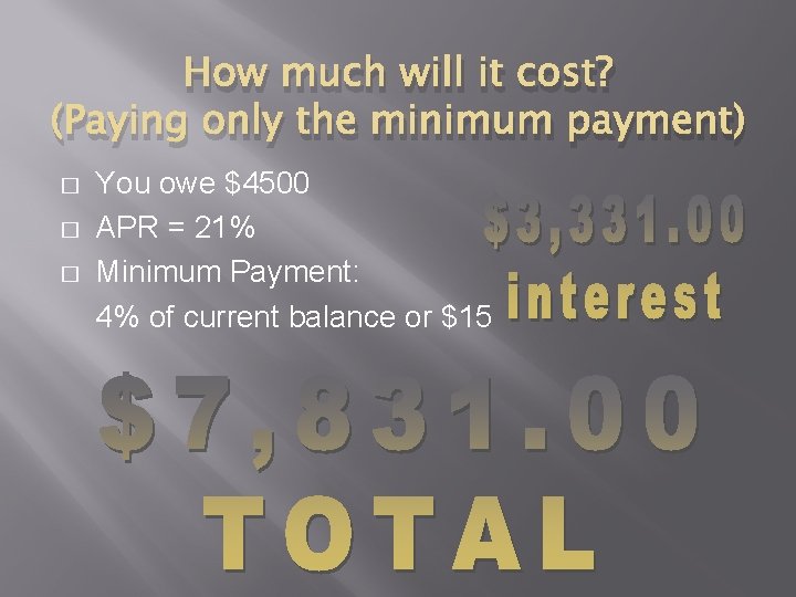 How much will it cost? (Paying only the minimum payment) � � � You