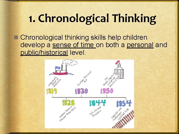 1. Chronological Thinking n Chronological thinking skills help children develop a sense of time