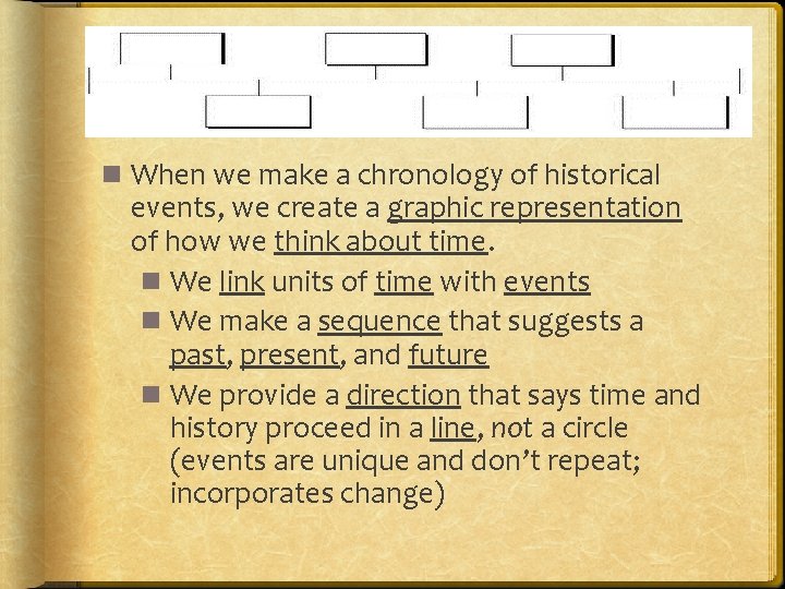 n When we make a chronology of historical events, we create a graphic representation