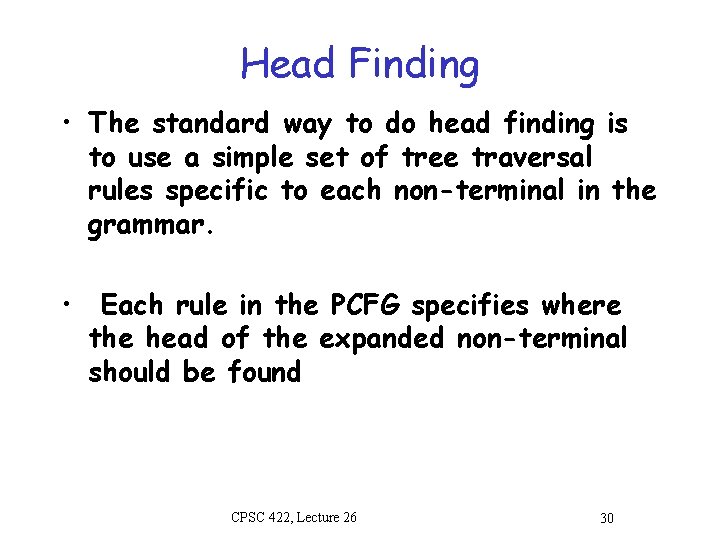 Head Finding • The standard way to do head finding is to use a