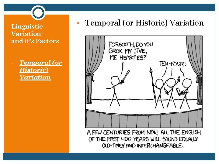 Linguistic Variation and it’s Factors • Temporal (or Historic) Variation • Temporal (or Historic)