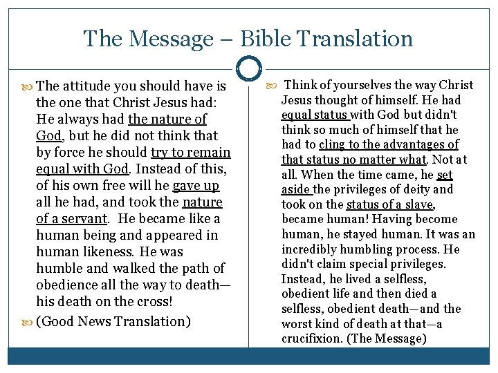 The Message – Bible Translation The attitude you should have is the one that