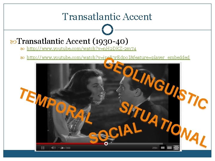 Transatlantic Accent (1930 -40) http: //www. youtube. com/watch? v=n. H 2 DKZ-2 m 74