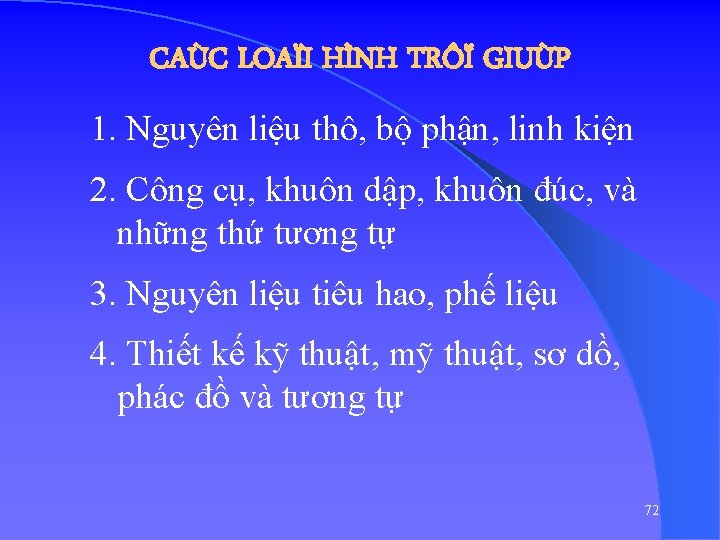 CAÙC LOAÏI HÌNH TRÔÏ GIUÙP 1. Nguyên liệu thô, bộ phận, linh kiện 2.