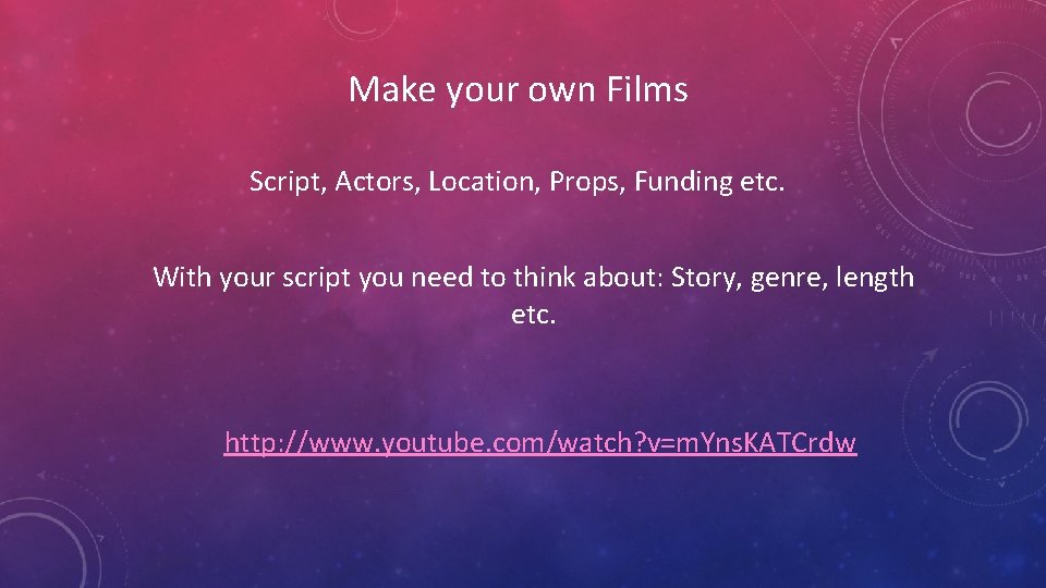 Make your own Films Script, Actors, Location, Props, Funding etc. With your script you