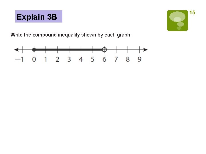 Explain 3 B Write the compound inequality shown by each graph. 15 