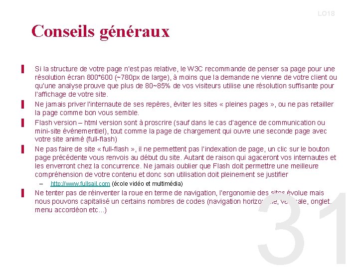 LO 18 Conseils généraux ▌ ▌ Si la structure de votre page n’est pas