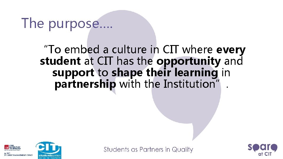 The purpose…. “To embed a culture in CIT where every student at CIT has