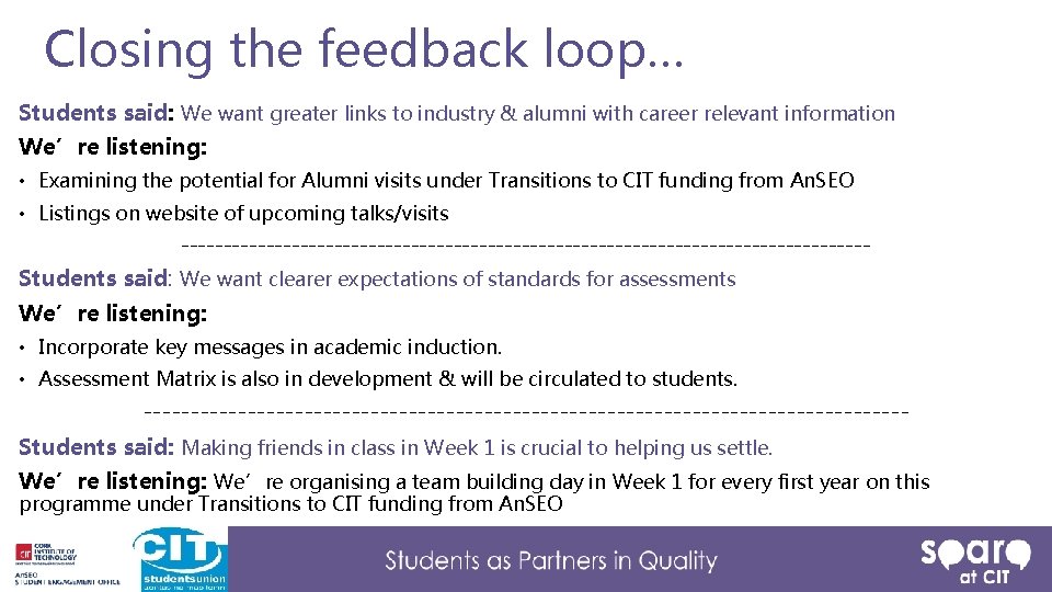 Closing the feedback loop… Students said: We want greater links to industry & alumni