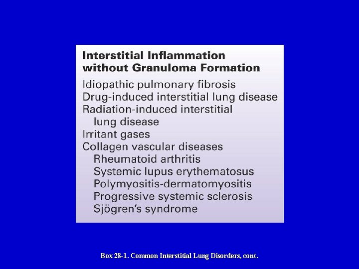 Box 28 -1. Common Interstitial Lung Disorders, cont. 