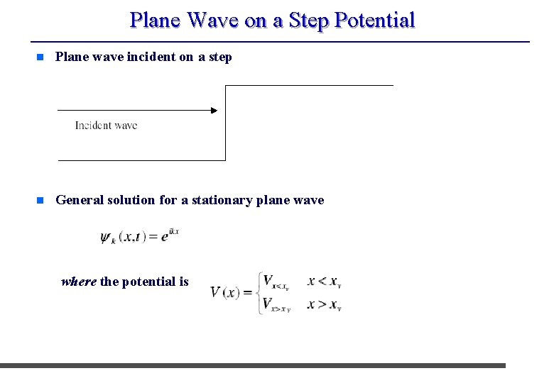 Plane Wave on a Step Potential n Plane wave incident on a step n