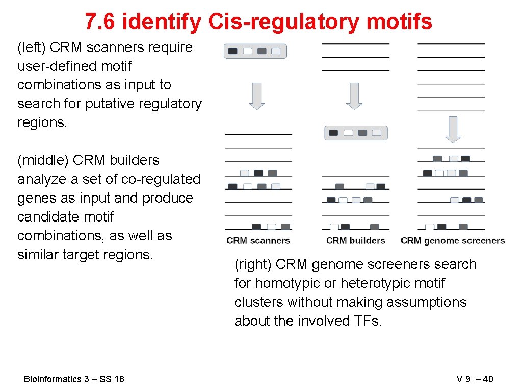 7. 6 identify Cis-regulatory motifs (left) CRM scanners require user-defined motif combinations as input