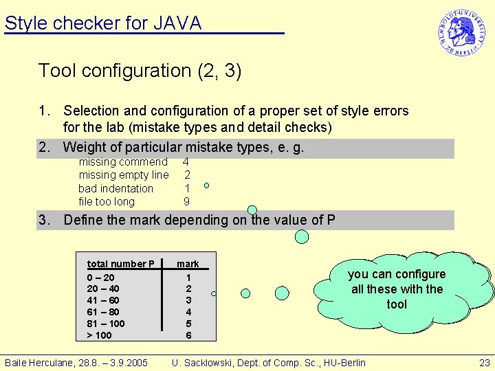 Style checker for JAVA Tool configuration (2, 3) 1. Selection and configuration of a
