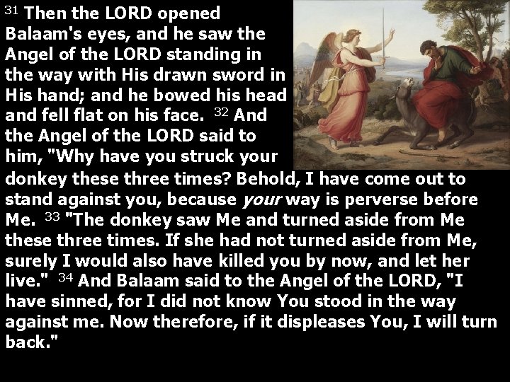 Then the LORD opened Balaam's eyes, and he saw the Angel of the LORD