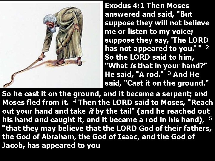 Exodus 4: 1 Then Moses answered and said, "But suppose they will not believe