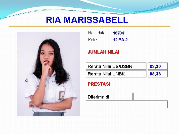 RIA MARISSABELL No. Induk : 16704 Kelas 12 IPA-2 : JUMLAH NILAI Rerata Nilai