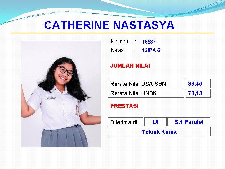 CATHERINE NASTASYA No. Induk : 16687 Kelas 12 IPA-2 : JUMLAH NILAI Rerata Nilai