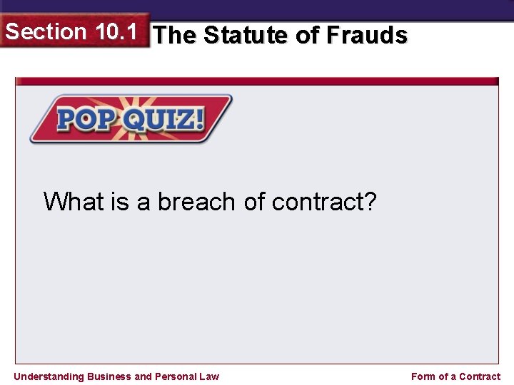 Section 10. 1 The Statute of Frauds What is a breach of contract? Understanding