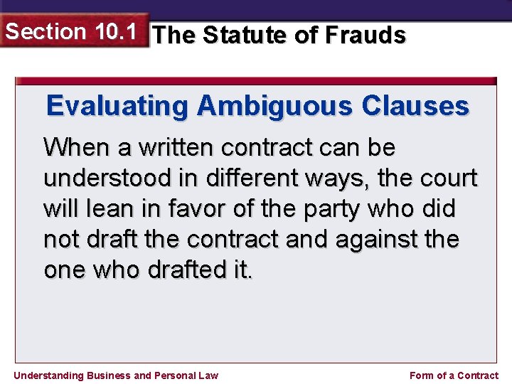 Section 10. 1 The Statute of Frauds Evaluating Ambiguous Clauses When a written contract