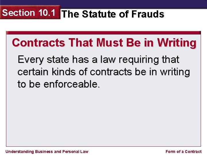 Section 10. 1 The Statute of Frauds Contracts That Must Be in Writing Every