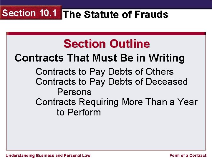 Section 10. 1 The Statute of Frauds Section Outline Contracts That Must Be in