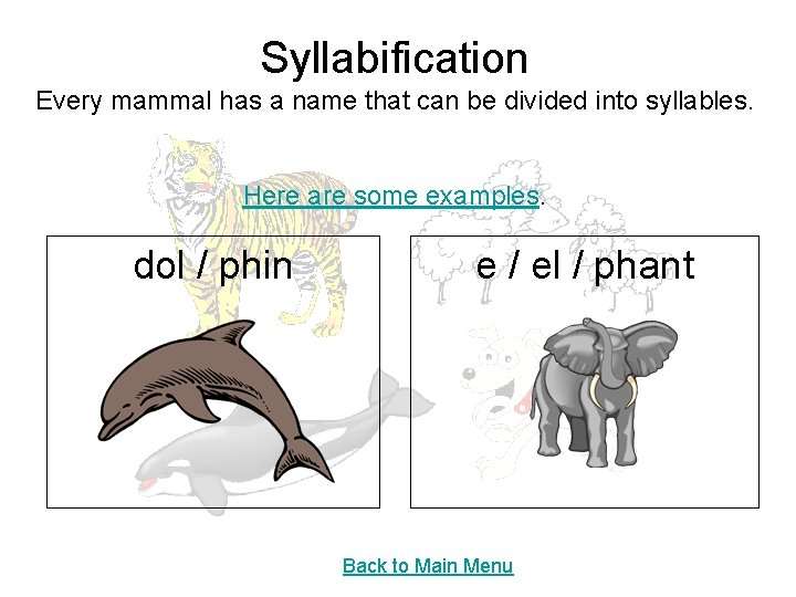 Syllabification Every mammal has a name that can be divided into syllables. Here are
