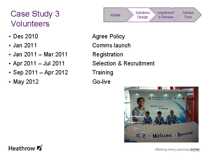 Case Study 3 Volunteers Initiate Solutions Design • Dec 2010 Agree Policy • Jan