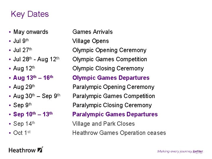 Key Dates • May onwards Games Arrivals • Jul 9 th Village Opens •