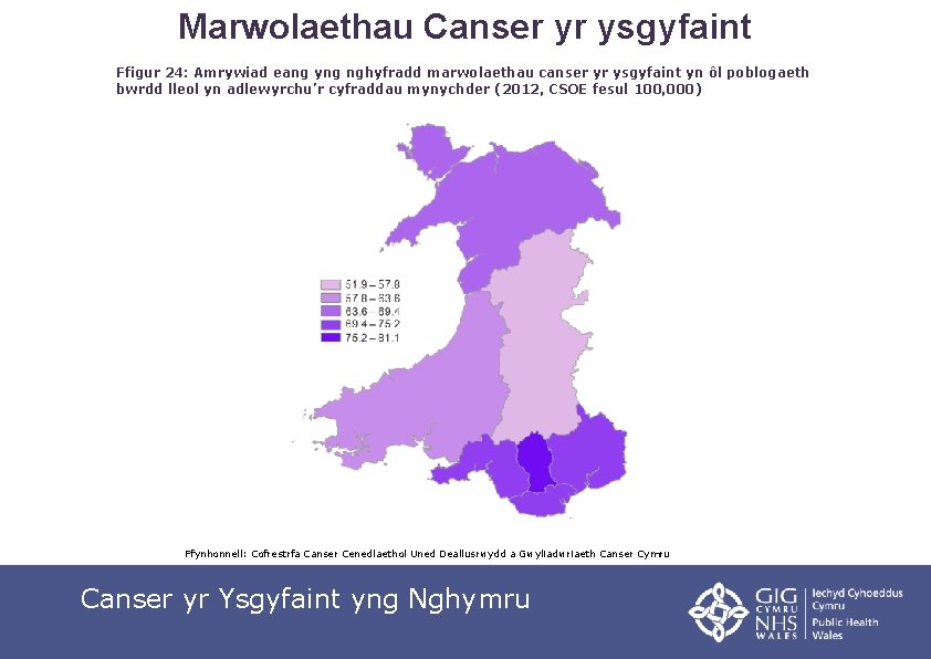 Marwolaethau Canser yr ysgyfaint Ffigur 24: Amrywiad eang yng nghyfradd marwolaethau canser yr ysgyfaint